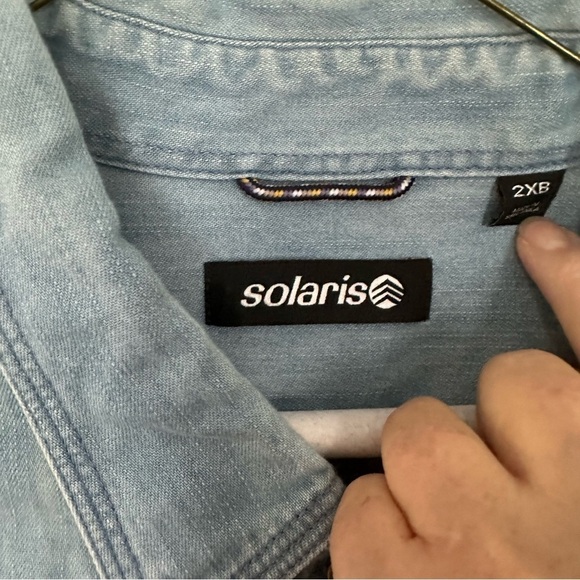 Solaris Shirt Denim Button Down Blue Workwear Cotton Front Pocket Size 2XB - Picture 7 of 13